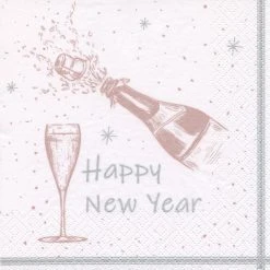 Sonstiger Hersteller Servietten - Rosa/Silber -Happy New Year- Ca. 33 X 33 Cm - 20 Stück